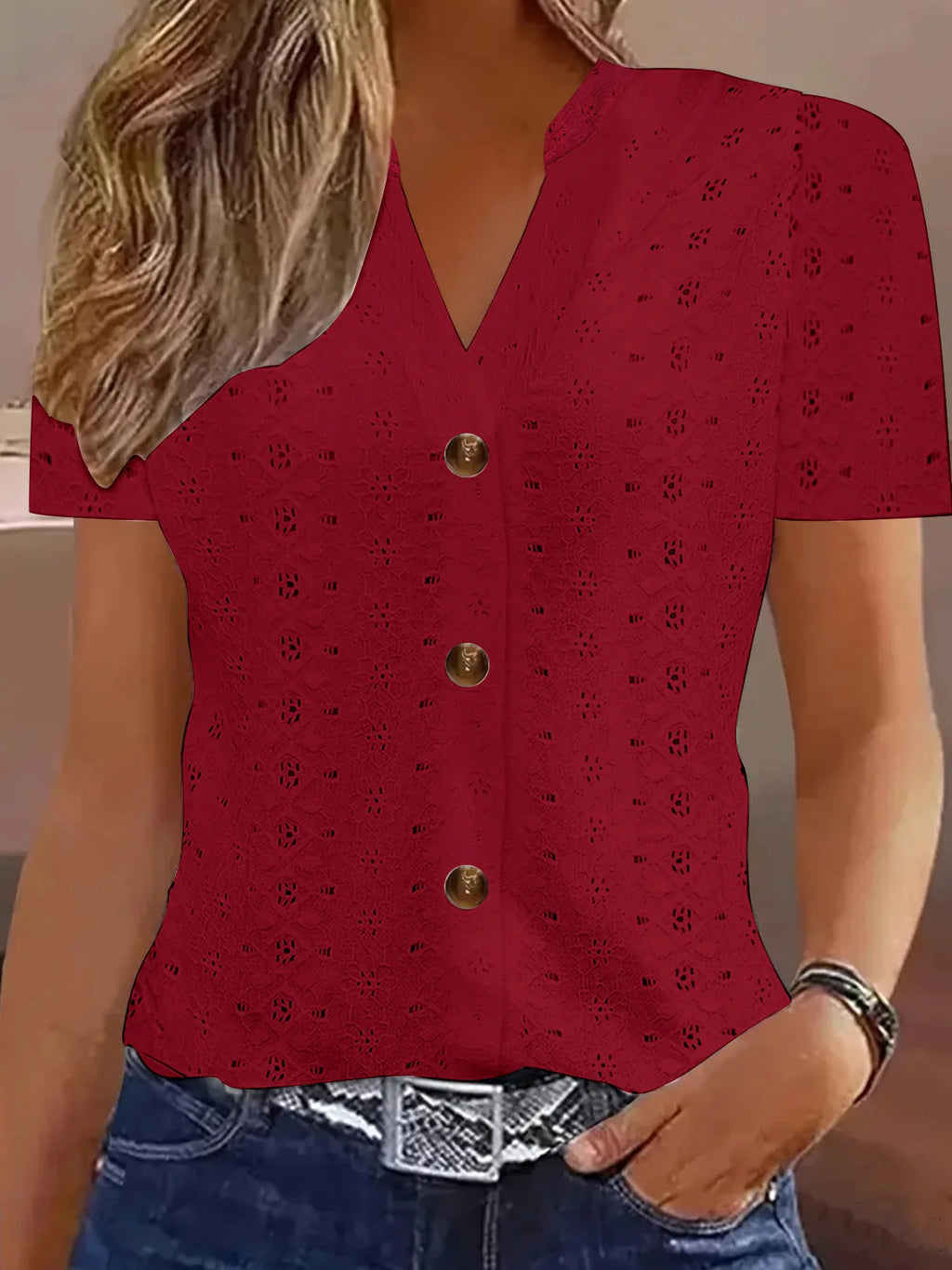 Y2k Tops Women's Summer Blouse Casual V-Neck Button Short Sleeve Tops Elegant Fashion Blouses Casual Loose Solid Colors Shirts - Matrix-studios.com