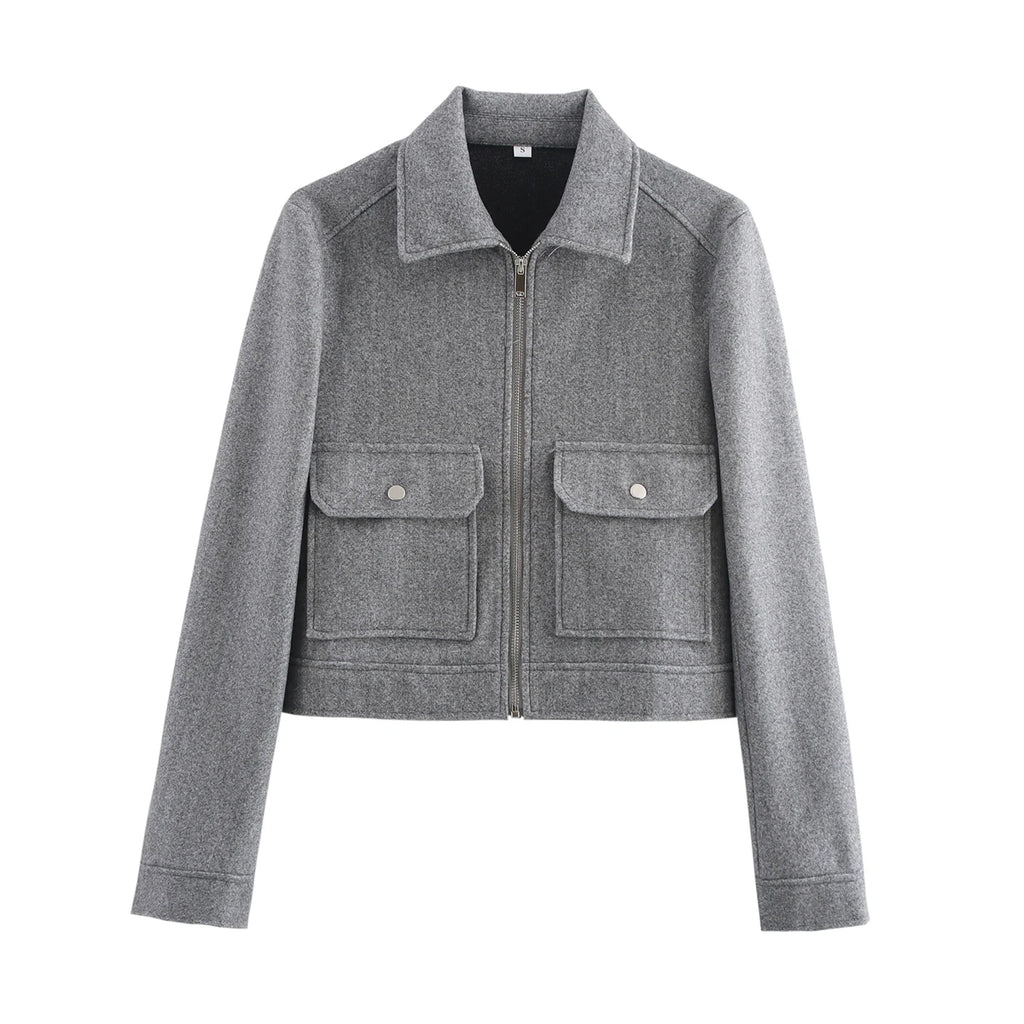 SLTNX Women's Zipper Jacket Coat New Winter Long Sleeve Pocket Outerwear Coat Short Street Elegant Women's Jacket - Matrix-studios.com