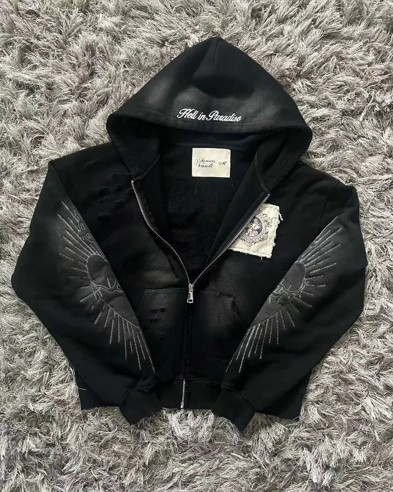 Autumn And Winter New Fashion Letter Embroidery Patch Zipper Sweater Women Y2K Harajuku Retro Gothic Casual Joker Sports Sweater - Matrix Studios
