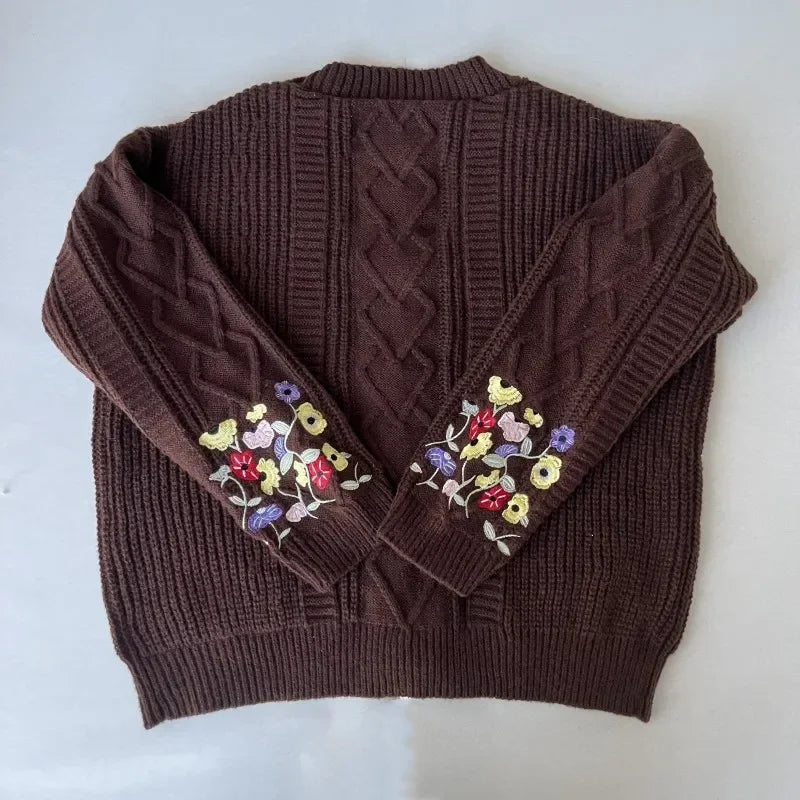 2025 Plus Size Eras Cardigan for Women Autumn Winter Flower Embroidered Knitted Sweater Y2k Girl Vintage Fashion Cardigans Tops - Matrix Studios