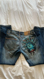 Y2k 2000s Statue of liberty Diamonds Jeans Casual Denim Pants High Waist Straight Wide Leg Jeans Harajuku Vintage Women Clothing - Matrix-studios.com