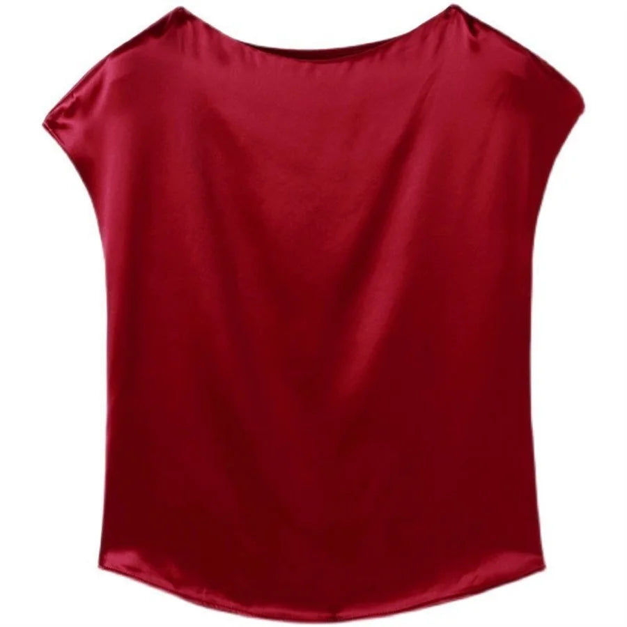 Office Lady Tops Summer Short Sleeve O-Neck Blouses Satin Blouse Women Shirts Simple Solid Casual Loose Shirt Blusas DF4904 - Matrix-studios.com