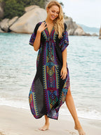 2026 Indie Folk Embroidered Short Sleeve Summer Dress Cotton Tunic Beach Kaftan Women Beachwear Swimsuit Cover Up Robe de plage - Matrix Studios