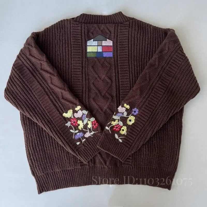 2025 Plus Size Eras Cardigan for Women Autumn Winter Flower Embroidered Knitted Sweater Y2k Girl Vintage Fashion Cardigans Tops - Matrix Studios