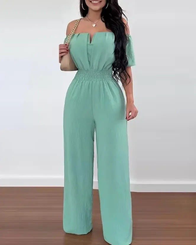 Summer Elegant Off Shoulder Women's Jumpsuit 2024 Fashion Trend Casual Short Sleeve Wide Leg Pants Jumpsuits for Women Overalls - Matrix Studios