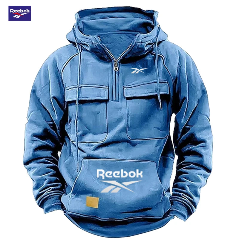 2026 Reebok Logo Multi-Pocket Design Hoodie - The Top Choice for Fashionable Autumn and Winter, a Semi-Zippered Hooded Comforta - Matrix Studios