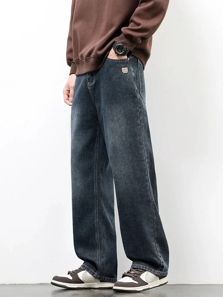 Spring Autumn American Retro Straight Jeans Men Streetwear Korean Fashion Loose Baggy Wide Leg Denim Pants Male Casual Trousers - Matrix Studios