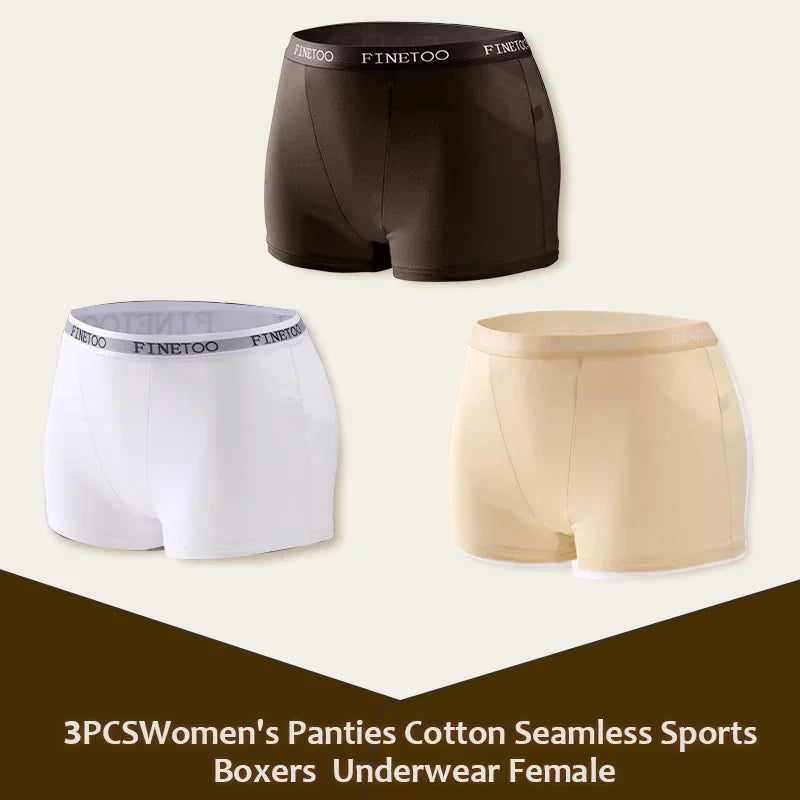 3Pcs Women's Panties Cotton Seamless Sports Boxers Underwear Female Solid Color Briefs Lingerie Intimate Underpant Finetoo S-XXL - Matrix Studios