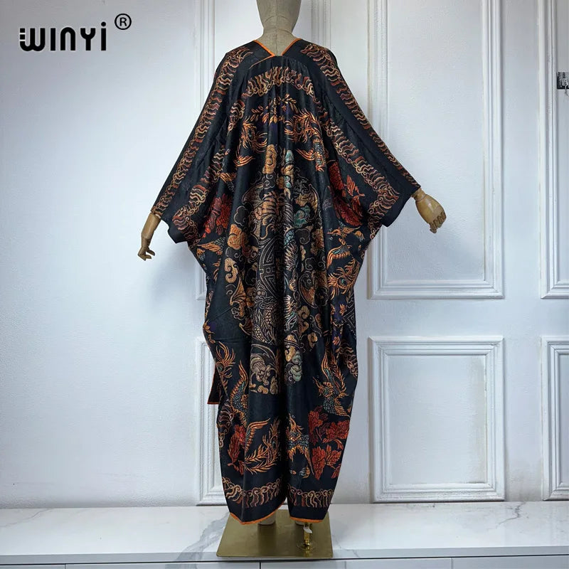 WINYI High Quality Double-Sided Print Open Abaya Dubai Luxury Coat Beach Wear Cover Up Elegant Muslim Cardigan Kimono Maxi Dress - Matrix Studios