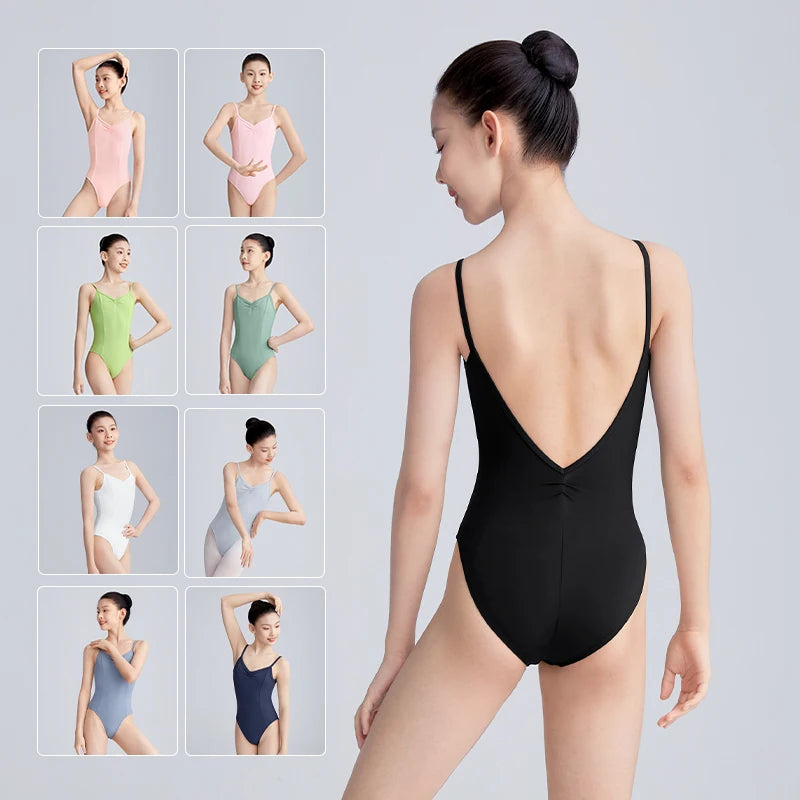 Girls Women Ballet Leotards Spaghetti Strap Camisole Dance Leotard Low Back Gymnastic Dance Bodysuit with Lining Ballet Bodysuit - Matrix-studios.com