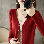 Cardigans Women 2025 Autumn Single Breasted V-neck Knitted Sweater Fashion Short Knitwear Solid Blue Green Pink Women's Jumpers - Matrix Studios