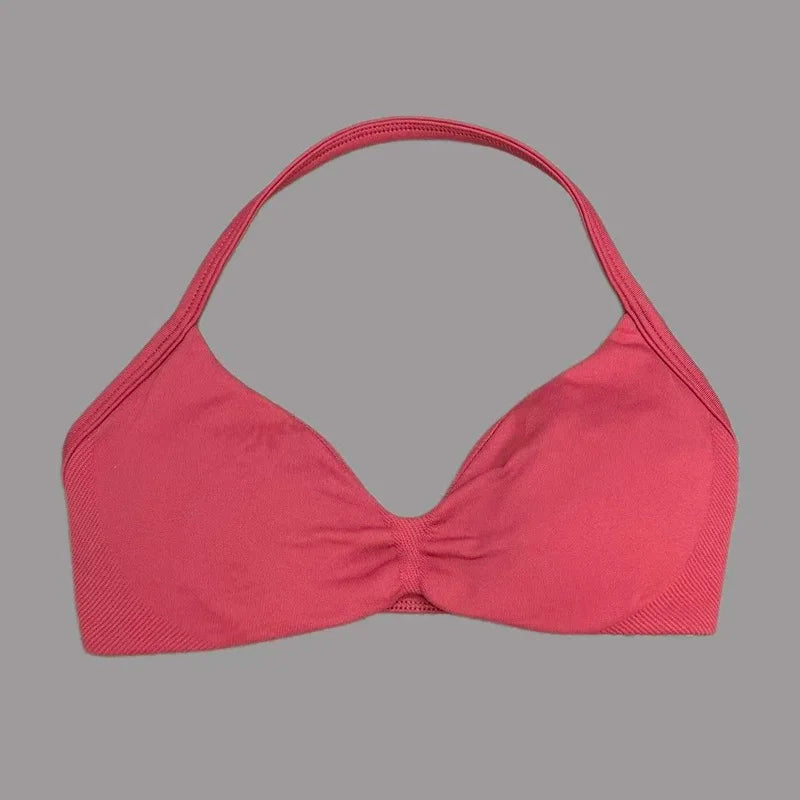 HISTELLO Strappy Bra Gym Top Women High Support Thin Strap Halter Sports Seamless Bras Scrunch Push-up Workout Yoga Tank Tops - Matrix Studios