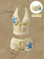 Kawaii Pink Dot Bikini Shorts Bowknot Halter Backless Swimsuit Deep V Swimwear Women's Bikinis and Tankinis Vacation Outfit Sets - Matrix-studios.com
