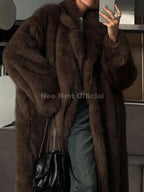 Neo Mint Winter Warm Fluffy Gradient Eco Fur Jacket Women Luxury Long Faux Fox Fur Coat Street Furry Outerwear Overcoat - Matrix Studios