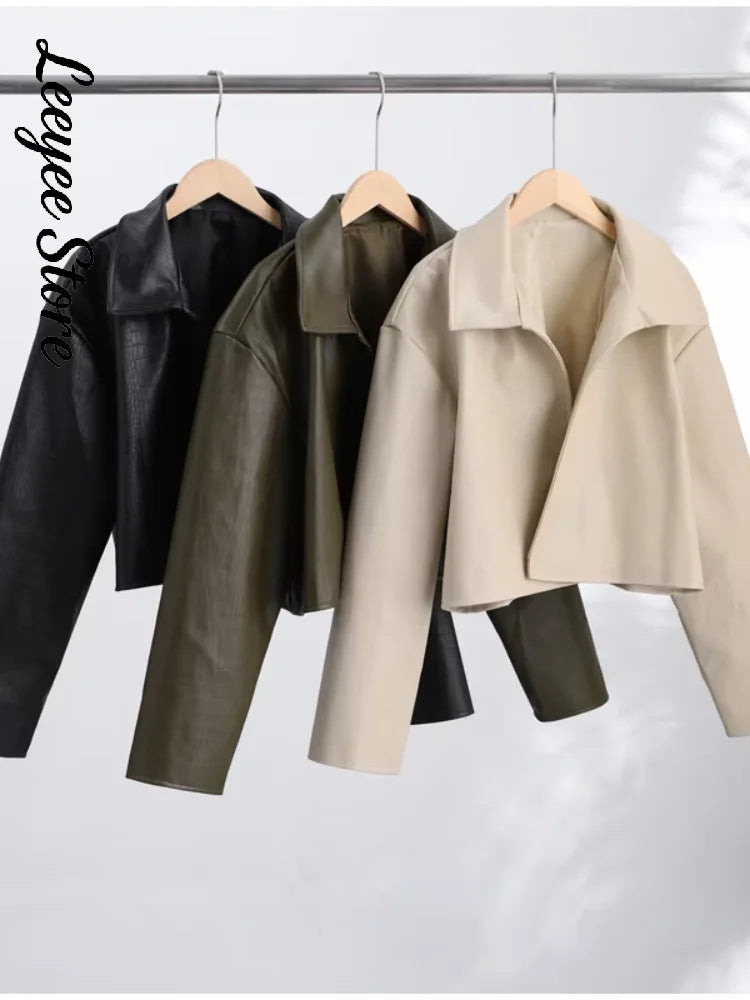 Women's Casual Solid Loose Pu Jackets Stand Collar Loose Fashion Outerwears Autumn Winter Laies Street Chic Short Coat 2026 New - Matrix Studios
