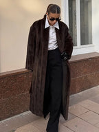 Brown Long Faux Fur Coat Women Fashion Full Sleeve Fluffy Loose Lace Up Overcoat 2025 Winter Lady Daily High Street Outwear - Matrix Studios