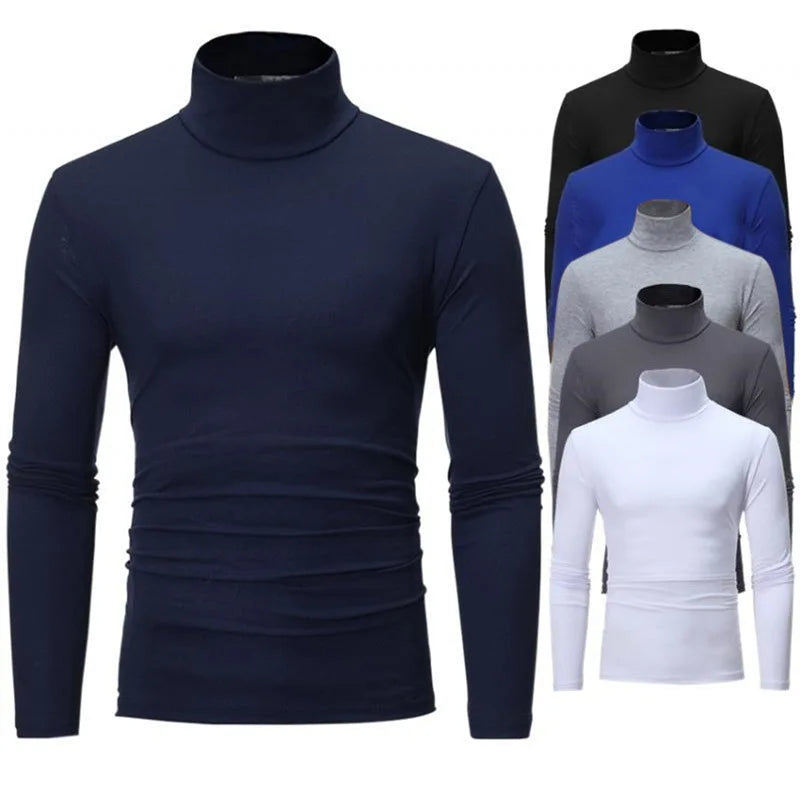 Autumn  Winter Men's High Neck T-shirt Slim Fit Fashion High Elastic Long Sleeve Casual Breathable Apparel Pullover - Matrix Studios