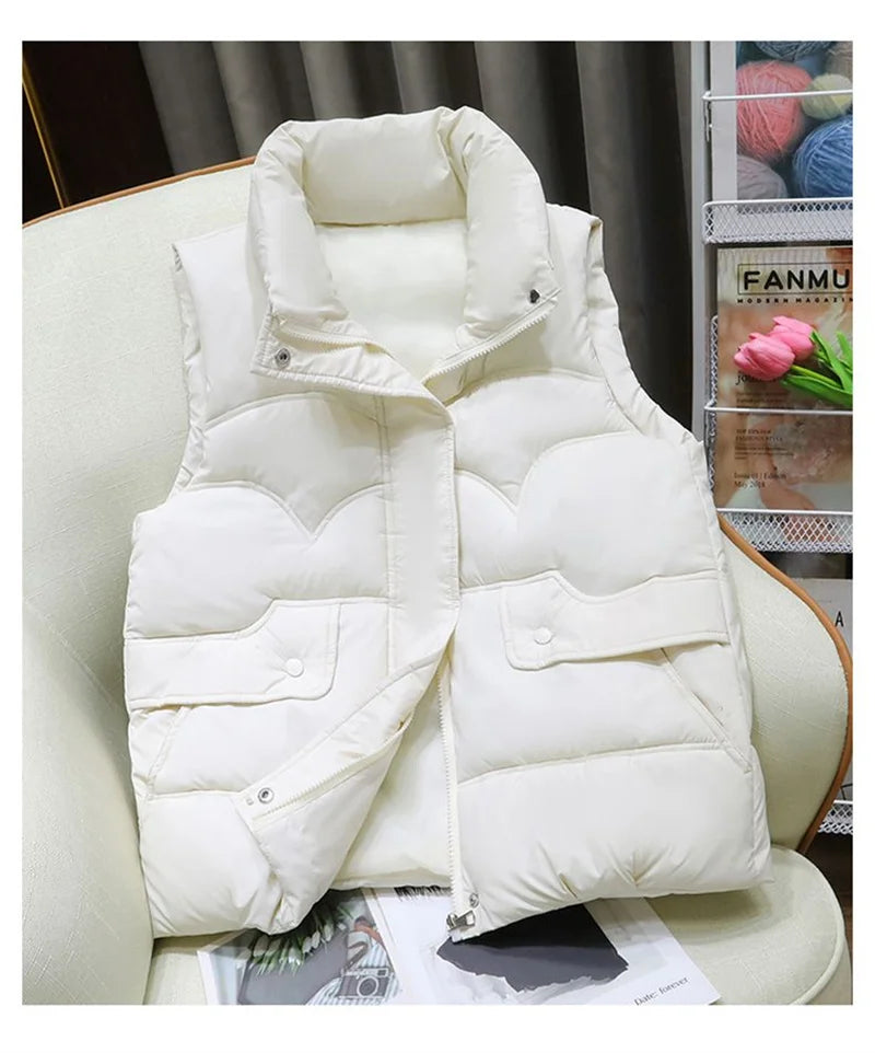 Down Cotton Vest Women 2025 New Autumn Winter Fashion Stand Collar All-Match Warm Sleeveless Waistcoat Jacket Ladies Female Tops - Matrix Studios