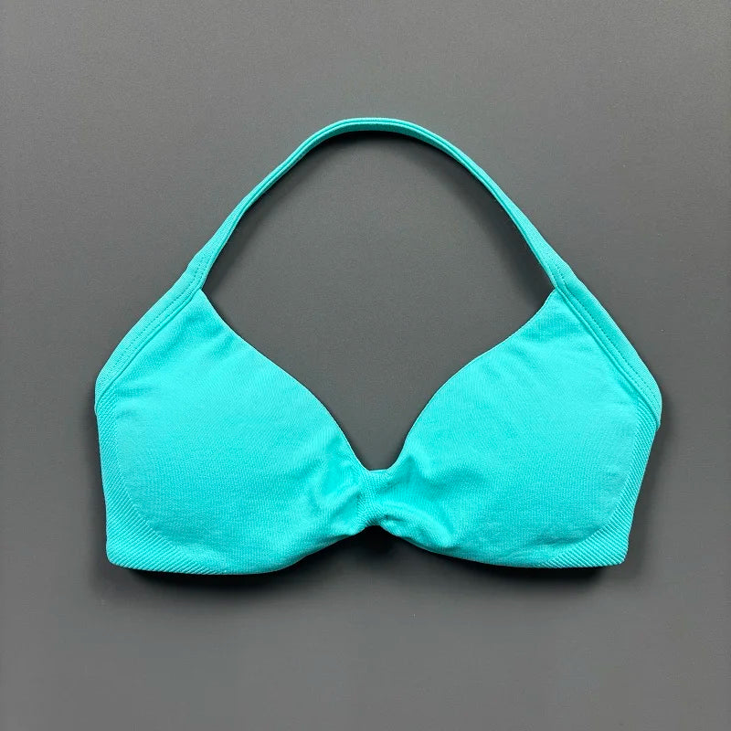 HISTELLO Sports Bra Push Up Strappy Sexy Open Back Gym Crop Top Removable Cups Women Workout Clothing Gym Top Halter Sport Bra - Matrix Studios