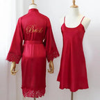 Sexy Women Home Dressing Gown Intimate Lingerie Lace Bride Wedding Robe Set Nightwear Casual Sleepwear Kimono Bathrobe Gown - Matrix-studios.com
