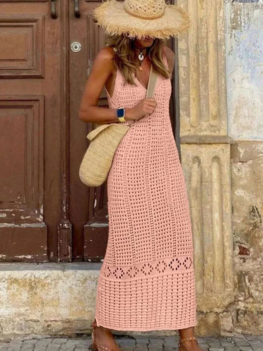 S - XL 2025 V Neck Hollow Out Crochet Knitted Tunic Beach Cover Up Long Cover-ups Beach Dress Beach Wear Beachwear Female Women - Matrix Studios