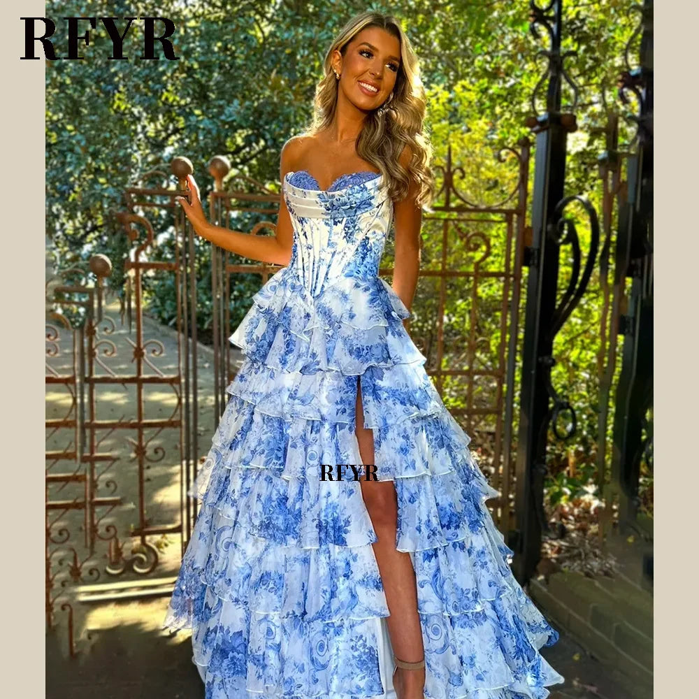 RFYR A Line Floral Prom Vestidos De Novia Pleated Elegant Prom Dress 2025 Floor Lenght Party Dress for Women  فساتين السهرة - Matrix-studios.com