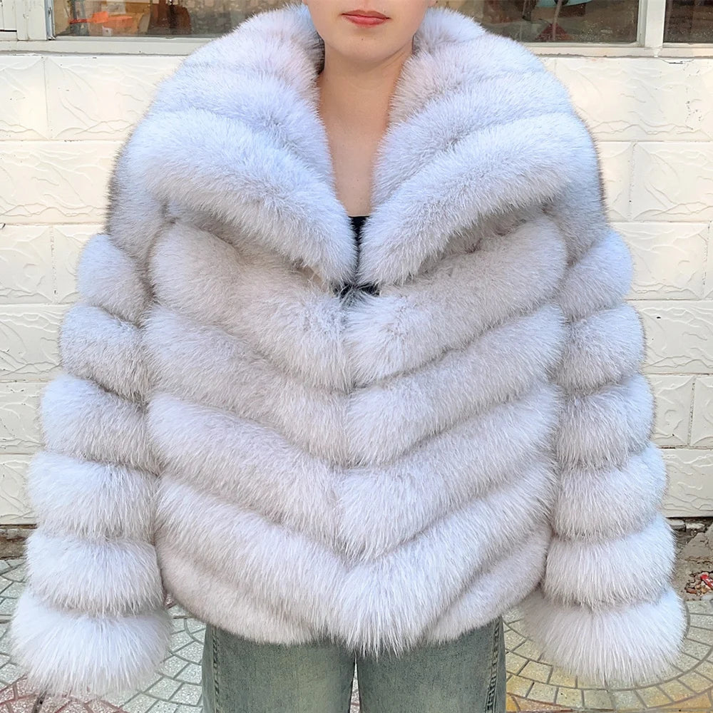 QUEENTINA Winter New Women's Real Fox Fur Coat With Collar Overcoat Leather Female Natural Plus Size - Matrix Studios