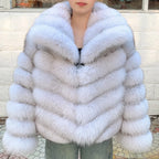 QUEENTINA Winter New Women's Real Fox Fur Coat With Collar Overcoat Leather Female Natural Plus Size - Matrix Studios