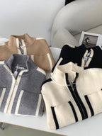 Y2k Elegant Casual Knitted Chic Jumpers Double Zipper Pockets Tender Cardigans Women Sweet Loose Stand Neck Sweaters Japanese - Matrix Studios