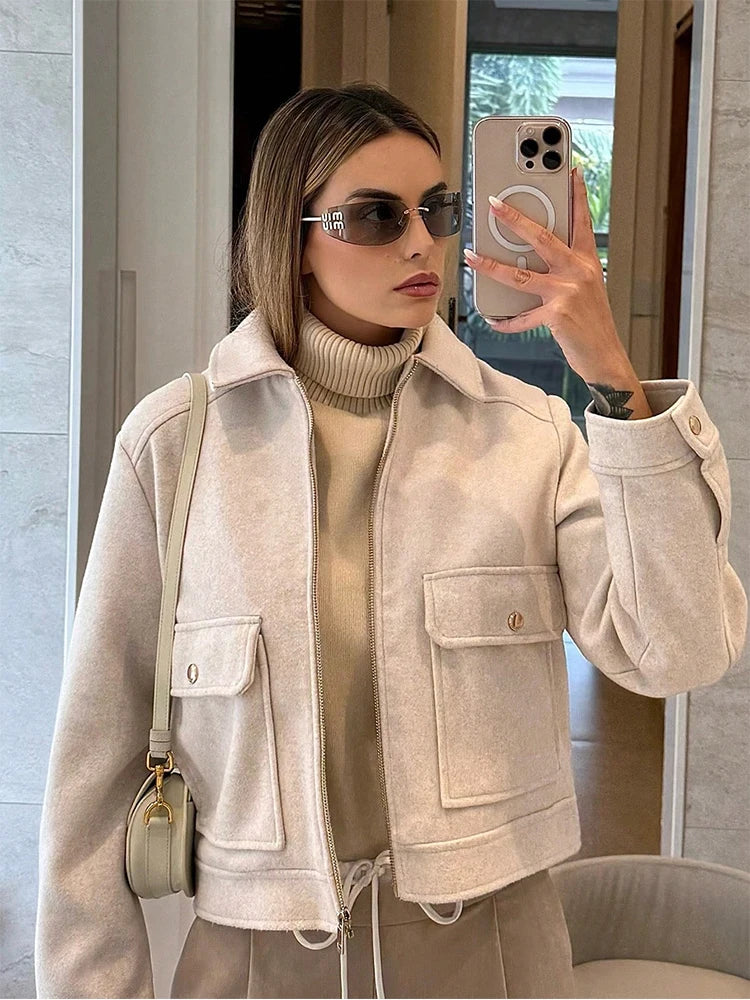 SLTNX Women's Zipper Jacket Coat New Winter Long Sleeve Pocket Outerwear Coat Short Street Elegant Women's Jacket - Matrix-studios.com