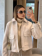 SLTNX Women's Zipper Jacket Coat New Winter Long Sleeve Pocket Outerwear Coat Short Street Elegant Women's Jacket - Matrix-studios.com