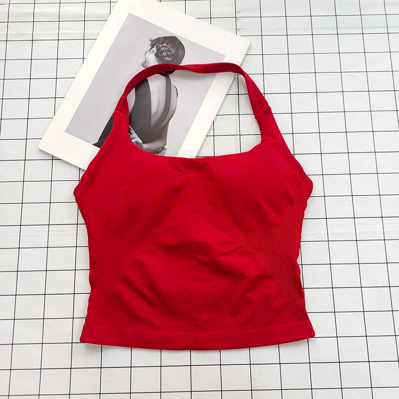 Women's Square Neck Deep Open Back Halter Bralette - Thick Straps, Slim-Fit, Removable Pads, Outerwear-Friendly Casual Top - Matrix Studios