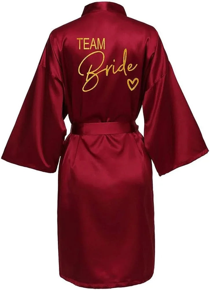 Wedding Party Team Bride Robe Kimono Satin Pajamas Bridesmaid Bathrobe Gold Letter SP089 - Matrix-studios.com