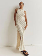 Sexy Cut Out Slit Knit Mesh Swimsuit Cover Up Pareo Tunic 2026 Summer Beach Maxi Dress Bikini Cover-ups Women Beachwear A2318 - Matrix Studios