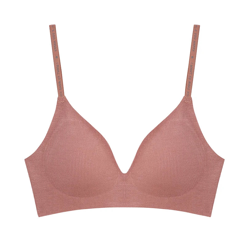 FINETOO Women Wireless Bra Deep V Padded Bralette S-XL Trendy Stripe Knitting Bras Sexy Ladies Brassiere Solid Underwear 6 Color - Matrix Studios