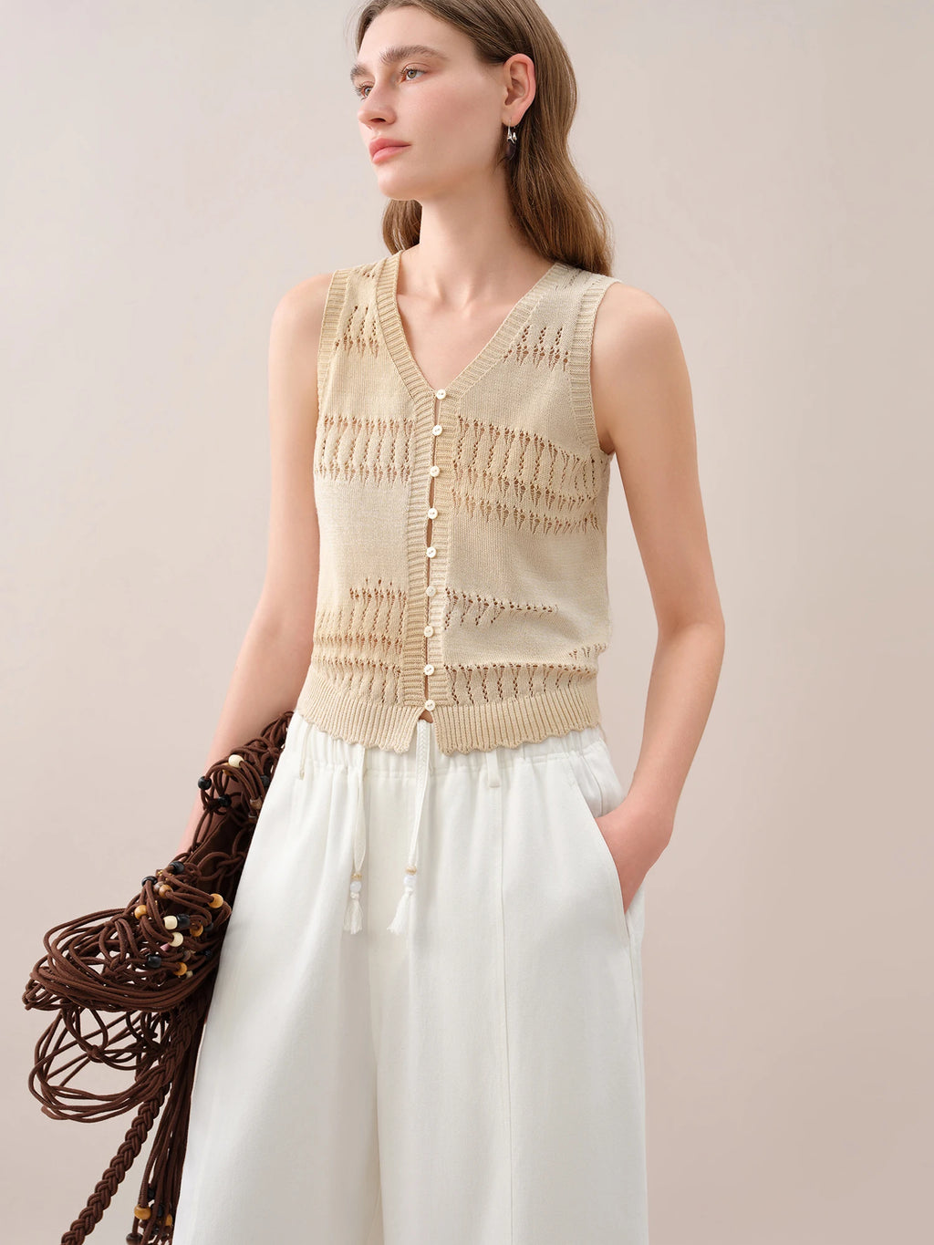 FSLE【Premium Series】 2026 Summer Women's Relaxed Fit Knitted Vest - Vacation Style Sleeveless Top for Resort Outings - Matrix Studios