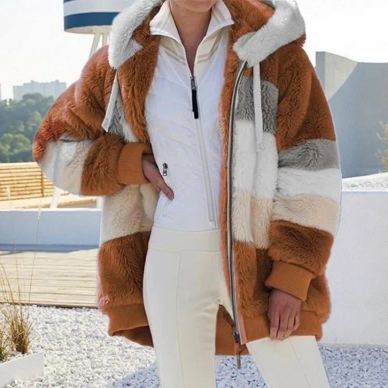 Oversized Jacket for Women 2023 New Autumn Winter Warm Plush Pocket Hooded Streetwear Loose Lady Outerwear Coat Roupas Feminina - Matrix-studios.com