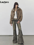 Lautaro Autumn Winter Short Warm Thick Hairy Shaggy Patchwork Faux Raccoon Dog Fur Coat Women Zipper Luxury Fluffy Jacket 2024 - Matrix Studios