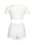 Sexy Knit Beach Swimsuit Cover Up Set 2026 Summer Women Cut Out Lapel V Neck Short Sleeve Top Lace-up Mini Shorts Two-piece K202 - Matrix Studios