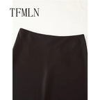 TFMLN Elegant Lace Splice Satin Half Skirt Women's Fashion Wrap Around Long Skirt High Quality Feel New 2025 Style - Matrix-studios.com