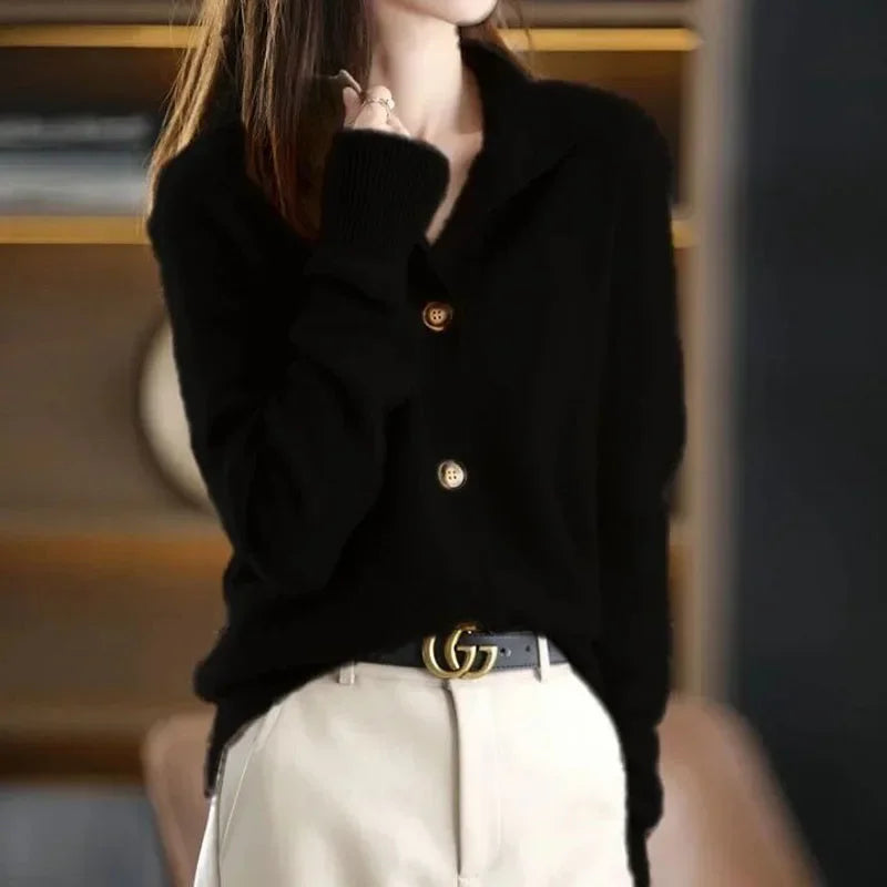 Stand-UP Collar Solid Temperament Button Women's Clothing Korean Knitting New Sweaters Single Breasted Autumn Winter Cardigan - Matrix Studios