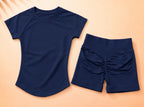 Women Short Sleeve Yoga Set Gym Workout Outfit Fitness Activewear Seamless Sportswear Running Exercise Shorts Set