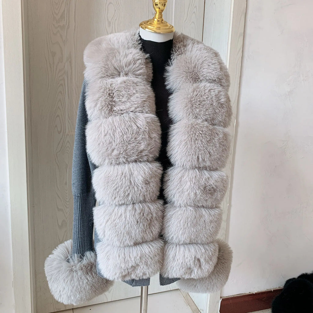 Women Knit Faux Fur Cardigan Spring Autumn Elegant Ladies Fashion Faux Fur Coat Knitted Sweater with Fake Fox Fur Collar - Matrix Studios