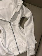 American Grey Shoulder Slim Fit Hoodie Coat For Women Spring Autumn Wear New Collection Hoodie Zipper Style Grey Jacket Top - Matrix Studios
