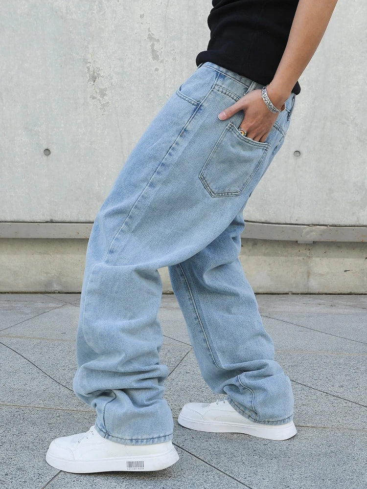 Spring Autumn Men Baggy Jeans Oversize Straight Loose Casual Denim Trousers Solid Color Streetwear Fashion Y2k Wide Leg Pants - Matrix Studios