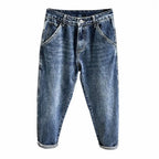 Korean Vintage Loose Tapered Men's Jeans Fashion High Street Drape Harem Pants Youth Hip Hop Streetwear Male Blue Denim Trousers - Matrix Studios