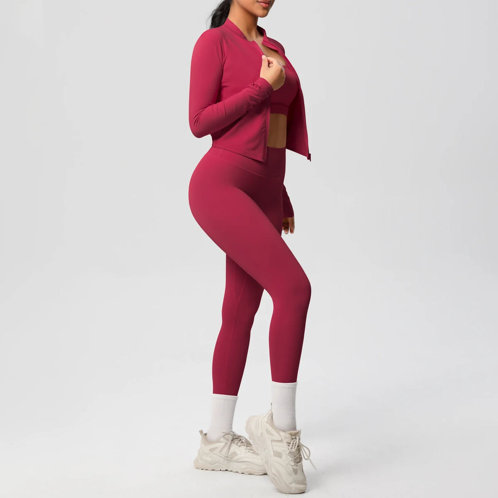 3pcs Sportswear Yoga Set Gym Sports Bra Zipper Jacket Leggings Clothes Sportswear Yoga Suits For Women Fitness Set Tracksuit - Matrix-studios.com
