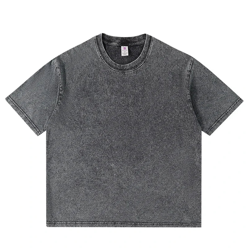 250gsm Men's Washed Vintage T-Shirts Street Hip Hop Retro Punk T Shirt Women Harajuku Casual Cotton Short Sleeve Acid Wash Tops