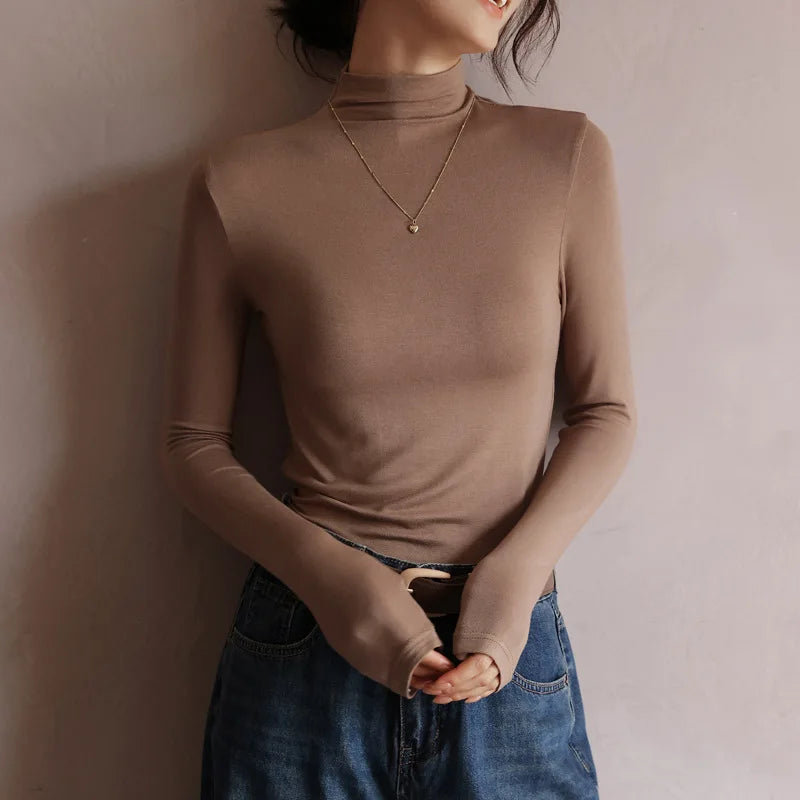 Women's Solid Innerwear Pullovers Sweaters Autumn Winter Casual Long Sleeve Bottoming Tops High Quality Half-High Collar Jumpers - Matrix Studios