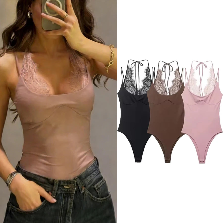 Women Pure Color Lace Jumpsuit Women's One-Piece Suit ort Pants Mid Waist Female Jumpsuit - Matrix Studios